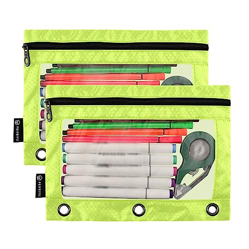 MCHIVER Neon Yellow Pencil Pouch for 3 Ring Binder Pencil Pouches with Zippers Clear Window Binder Pockets Pencil Bags for Work Daily Office 2 Packs - color: Neon Yellow