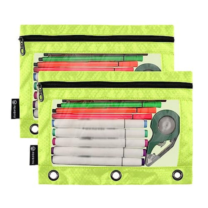MCHIVER Neon Yellow Pencil Pouch for 3 Ring Binder Pencil Pouches with Zippers Clear Window Binder Pockets Pencil Bags for Work Daily Office 2 Packs - color: Neon Yellow