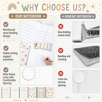 12 Pack Large Composition Notebooks Bulk 9.8 × 7.5 in Wide Ruled Hard Cover Composition Book Assorted Marble Journal College Ruled Paper for Adult Student College Office Back to School Supplies(Boho) - size: 12 Pack, style: Bohemian