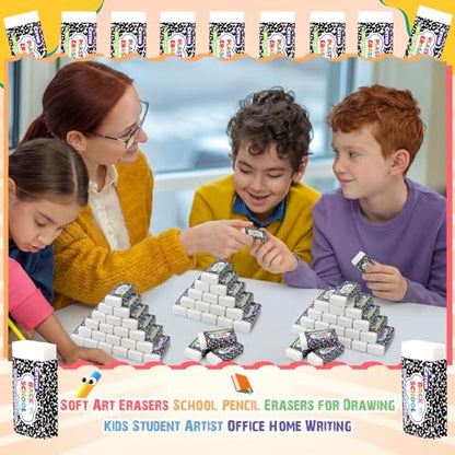 Crtiin 100 Pack Back to School Erasers Bulk End of Year Gifts from Teacher Small White Erasers End of Year Gifts for Students School Classroom Office Graduation Supplies