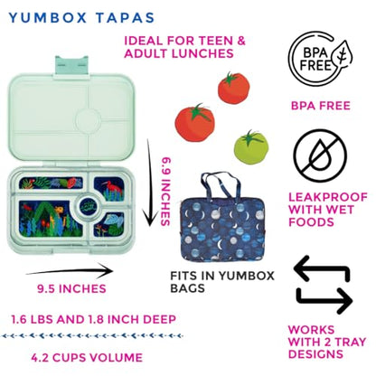 Yumbox Tapas Leakproof Bento Box, 5 Compartments, Pistachio Green | Large Capacity Design | Removable Compartment Tray | Easy-Open Single Latch | Ideal for Teens & Adults | Dishwasher-Safe Tray - color: Pistachio Green Jungle