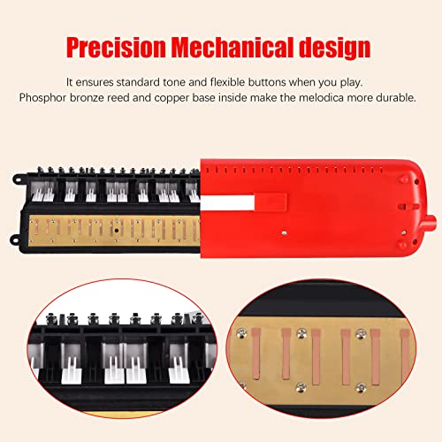 EastRock 37 Key Melodica Instrument Air Piano Keyboard Soprano style Pianica with Mouthpiece Tube Sets and Carrying Bag Black - color: Red, size: 37key