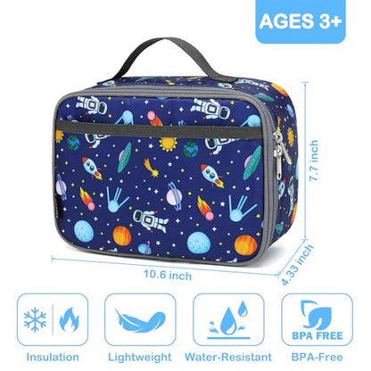 FlowFly Kids Lunch box Insulated Soft Bag Mini Cooler Back to School Thermal Meal Tote Kit for Girls, Boys, Astronaut - color: Multicolor