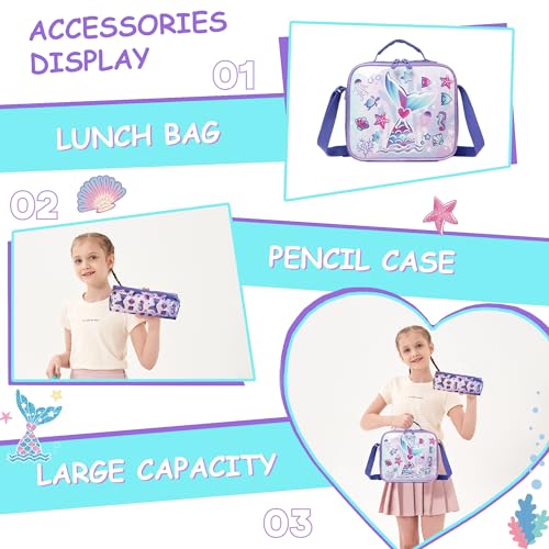 Meetbelify Mermaid Rolling Backpack with Wheels for Girls Rolling Backpacks with Lunch Box for Elementary School Students 3 in 1 Kids Travel Luggage Suitcase for Girls Age 8-10 - color: Girl 05