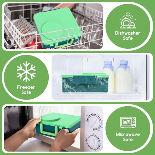 Bento Box for Kids - Leak-Proof Bento Lunch Box with Insulated Thermo Food Jar - 4 Compartments, 1 Removable Divider, 1 Spoon, 1 Fork - Dishwasher Safe, BPA-Free (Green) - color: Green