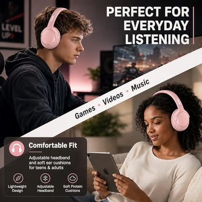 MIDOLA Bluetooth Headphones Over Ear 68H Playtime 6 EQ Wireless Headset with Microphone HiFi Stereo Foldable Lightweight Deep Bass for Travel Home Office Cellphone Pink - color: Pink