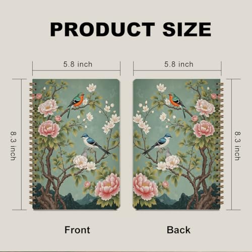 2 Pcs Bird Flower Spiral Notebook, Birds Gifts College Ruled Spiral Notebook, Flowers Themed Notebooks, 160 Ruled Pages Hardcover Journals for Writing Office, Bird Lover Gifts for Women Friend - color: Multicolour 0026