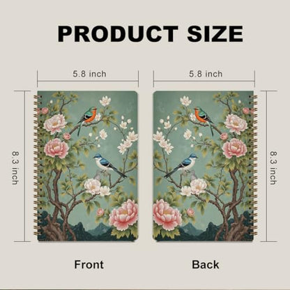 2 Pcs Bird Flower Spiral Notebook, Birds Gifts College Ruled Spiral Notebook, Flowers Themed Notebooks, 160 Ruled Pages Hardcover Journals for Writing Office, Bird Lover Gifts for Women Friend - color: Multicolour 0026