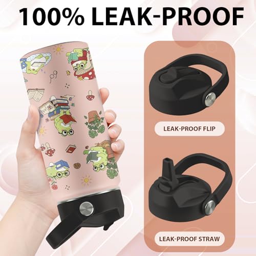 Frog Gifts for Boys Girls, 16 oz Water Bottle with Straw Lid, Frog Water Bottle, Stainless Steel Insulated Tumbler, Cute Frogs Cup, Frogs Themed Gifts - color: Frog