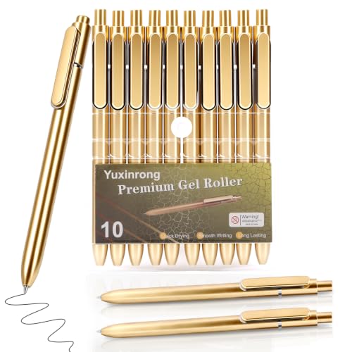 10 Pcs Black Gel Pens 0.5mm Gel Ink Bulk Fine Point Quick Drying Pens Gold | Retractable Roller Ball Gel Pen,for Smooth Writing, ABS Case with Pocket Clip Perfect for Office Back To School - color: Gold