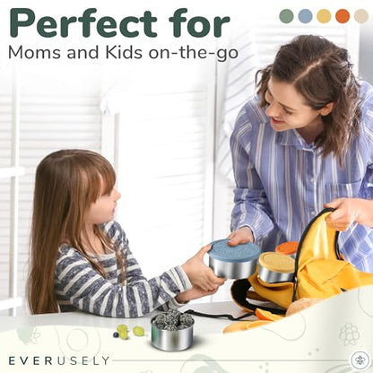 Stainless Steel Food Containers, Metal Lunch Boxes, Set of 5, Muted | Everusely lunch containers feature colorful lids and offer durable utility for snacks, meal prep, and food storage. - color: Muted
