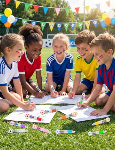 36Pcs 4-in-1 Soccer Mini Theme Multicolor Ballpoint Pens | Cute Retractable Pen Bulk for Birthday Party Classroom Student Prizes Teacher Rewards - style: SoccerMulticolorPens36Pcs