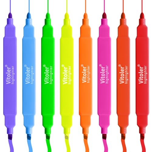 Piochoo Highlighters,8Pcs Highlighters Assorted Colors,Dual Tip Highlighter for Journaling Planner Notes,Cute Highlighter for Office School Supplies - color: Discreet Pastel Colour D