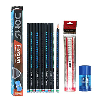 Doms Fusion Xtra Super Dark Pencil Box Pack | Dark & Neat Writing Which Stays Longer | Smooth Sharpning & With Soft & Comfortable Grip | Free Scale & Erasner Inside | Pack of 30 Pencils