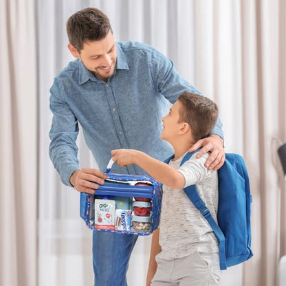 Bagseri Clear Kids Lunch Bag - School Snack Bag with Bottle Holder | Side Pocket, Buckle Handle, Wide Opening, PEVA Lining, School Boys Lunch Box, Clear Toy Bags, Blue Dinosaur - color: A-blue dinosaur