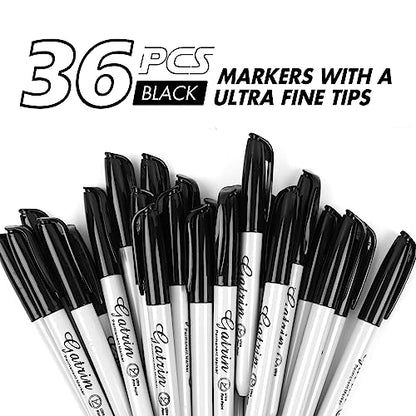 Ultra Fine Point Black Permanent Markers, 36 Pack Ultra Fine Point Black Permanent Marker set, Works on paper, Plastic, Stone, Glass, Metal