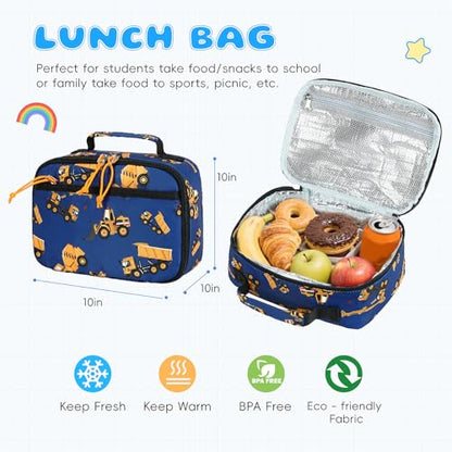 CAMTOP Backpack for Kids, Boys Girls Preschool Backpacks with Lunch Box Toddler Kindergarten School Bookbag Set - color: Rainbow Strip Navy