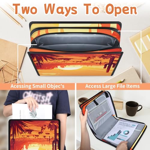 Desert Sunset Zipper Binder, 3 D-Ring Expanding File Folder with Handle & Adjustable Shoulder Strap, 400 Sheets Capacity Multi-Pocket Organizer for 13 Inch Laptop - color: Desert Sunset