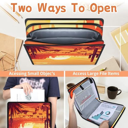 Desert Sunset Zipper Binder, 3 D-Ring Expanding File Folder with Handle & Adjustable Shoulder Strap, 400 Sheets Capacity Multi-Pocket Organizer for 13 Inch Laptop - color: Desert Sunset