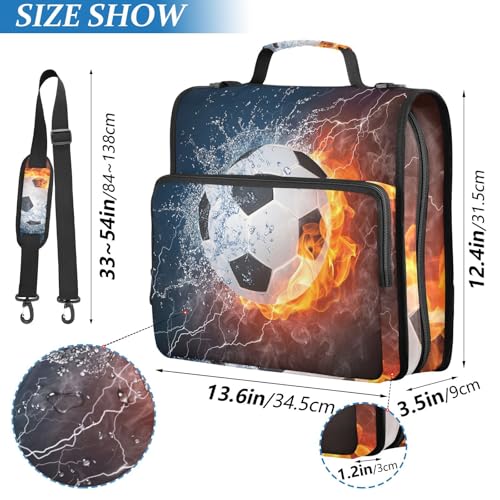 Water Fire Soccer Zipper Binder Bag 3 Ring Binder with Shoulder Strap Zip Up 500 Sheets Capacity Multi Pockets for School Office Supplies - color: Multi2664, size: Fit 500 Sheets