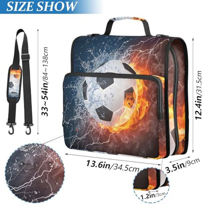 Water Fire Soccer Zipper Binder Bag 3 Ring Binder with Shoulder Strap Zip Up 500 Sheets Capacity Multi Pockets for School Office Supplies - color: Multi2664, size: Fit 500 Sheets