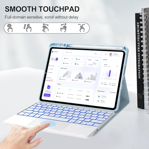 IVEOPPE Keyboard Case for Xiaomi Pad 8/8 Pro/Pad 7/7 Pro 11.2 Inch Trackpad | 7 Color Backlit, Magnetic Detachable Wireless Bluetooth Keyboard, Multi-Touch Trackpad, Stain Resistant Cover, Rechargeable - color: Light Blue (Backlit Keyboard)