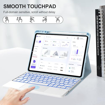 IVEOPPE Keyboard Case for Xiaomi Pad 8/8 Pro/Pad 7/7 Pro 11.2 Inch Trackpad | 7 Color Backlit, Magnetic Detachable Wireless Bluetooth Keyboard, Multi-Touch Trackpad, Stain Resistant Cover, Rechargeable - color: Light Blue (Backlit Keyboard)