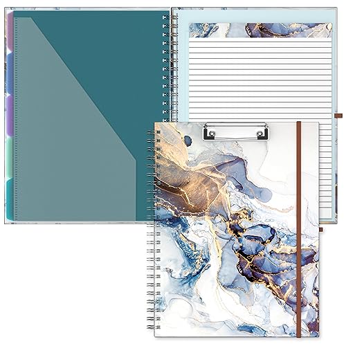Hongri Clipboard Folio with Refillable Lined Notepad, 8.5 x 11 Folders with Storage 10 Pockets, Spiral Portfolio, Size 12.8X 9.7 in, Office & School Supplies, Grey Marble - color: Grey Marble