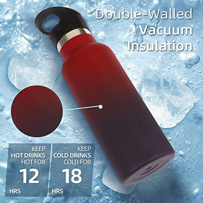 Volhoply 17oz Kids Insulated Water Bottle,Stainless Steel Water Bottles with Straw Lid,Double Wall Vacuum Metal Cups Water Bottle,Reusable Sports School Water Flask Keep Cold(Red Purple,1 Set) - color: Red Purple