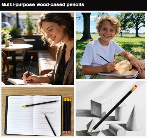 Adhere 25pcs Woodcase Pencils with Eraser Premium Pre-Sharpened Hexagon Graphite 2B pencils ideal for home, office writing including a Free Sharpener(Black・25pcs) - color: Black・25pcs