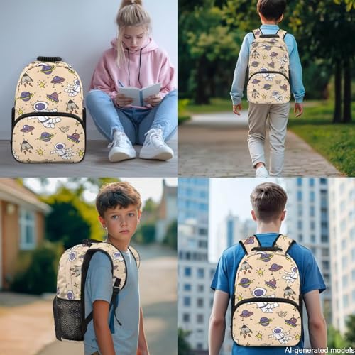 Boys Cartoon Astronaut Print 4 in 1 Backpack Set - 17 Inch Kids Elementary School Bookbag with Insulated Lunch Box, Pencil Case & Water Bottle Holder - color: Cartoon Astronaut