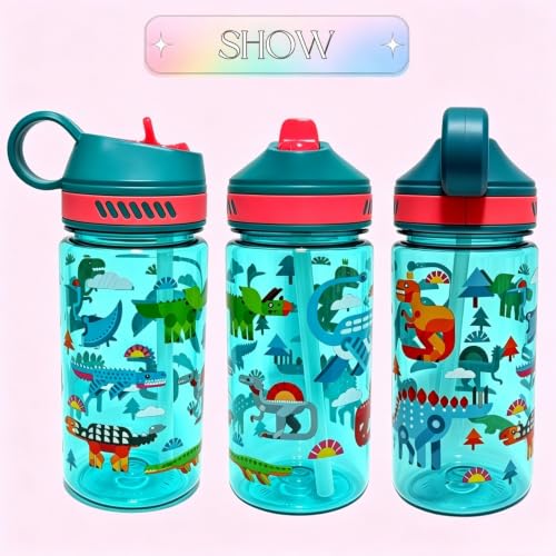 13oz Leak Proof Kids Water Bottle, Sturdy and drop-resistant | BPA Free, with Straw & Handle for School Travel Home, Dishwasher Safe