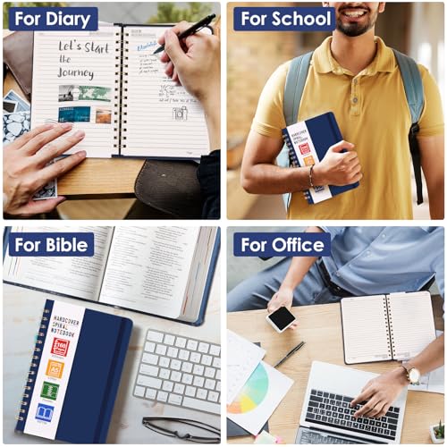 LABUK Spiral Notebook, 160 Pages A5 Lined Hardcover Notebook, 5.5 x 8in Spiral Journal for Women and Man, Work, Writing (Navy Blue) - color: 4-navy blue, style: A5