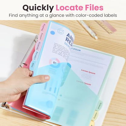 Sooez 8-Tab Binder Dividers with Two Pockets, 8 Tabs Dividers for 3 Ring Binder Organizers, 3-Hole Plastic Sheets Protectors for US Letter Size, School, College, Office Supplies, Pastels, Set of 1 - size: 1 Set