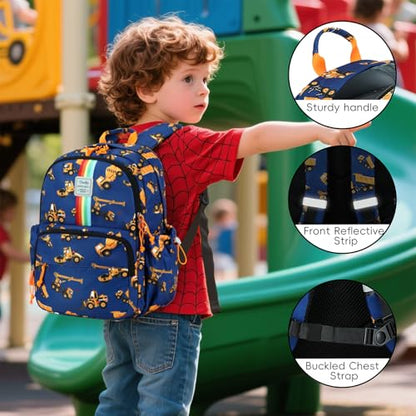 CAMTOP Backpack for Kids, Boys Girls Preschool Backpacks with Lunch Box Toddler Kindergarten School Bookbag Set - color: Rainbow Strip Navy