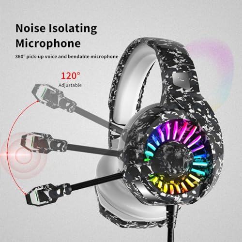 ZIUMIER Camo Gaming Headset for PS4, PS5, Xbox One, PC, Laptop, Mac, Switch, 3.5MM Wired Gaming Headphones with Microphone, Bass Surround, LED Light, Camouflage - color: Camouflage