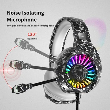 ZIUMIER Camo Gaming Headset for PS4, PS5, Xbox One, PC, Laptop, Mac, Switch, 3.5MM Wired Gaming Headphones with Microphone, Bass Surround, LED Light, Camouflage - color: Camouflage
