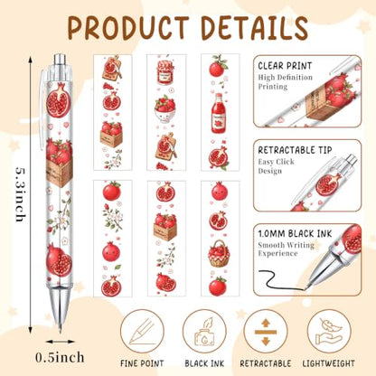 6 Pack Pomegranate Inspirational Pens, Cute Kawaii Fruit Ballpoint Pen Set for Girls Kids Teens, Aesthetic School Supplies with Sweet Pomegranate Designs, Teacher Gifts, Classroom Rewards