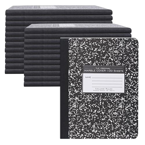 ROARING SPRING Hard Cover Composition Notebook, 24 Pack, Black Marble Comp Book, 9.75″ x 7.5″, College-Ruled with Margin, 100 Sheets (200 Pages) - size: 9.75" x 7.5", style: 24 Pack - College-Ruled - 100 Sheets - Black Marble