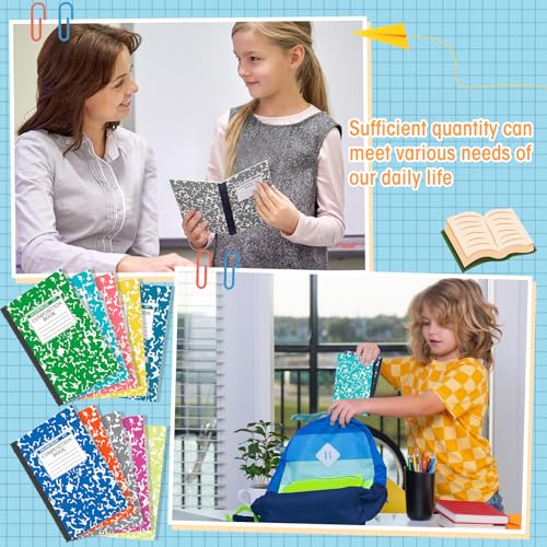 Fainne 100 Pack A5 Composition Notebooks Bulk College Ruled Composition Notebooks Marble Covers Notebook for Student Classroom Office Supplies 30 Sheet/60 Page(Light Color) - color: Light Color