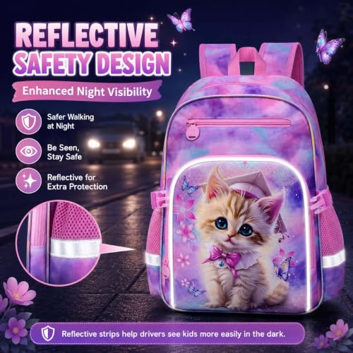 gxtvo 3PCS Girls Backpack, 16" Sequin Prechool Elementary Bookbag and Lunch Box - color: New Uv Printing Dr.cat Clip-on Backpack Pink