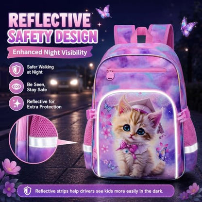 gxtvo 3PCS Girls Backpack, 16" Sequin Prechool Elementary Bookbag and Lunch Box - color: New Uv Printing Dr.cat Clip-on Backpack Pink