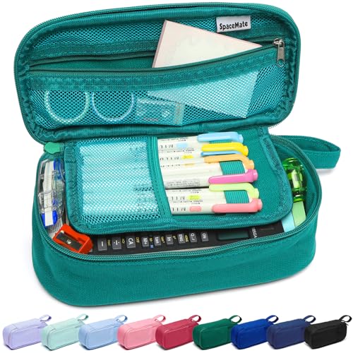 SPACEMATE Pencil Case Pouch Box Bag School Supplies Girls Boys Kids, Cute Preppy Stuff Large Big Capacity Aesthetic Pen Organizer, Back to College Stationary, Dark Cyan, Heavy Duty Canvas, 1800ml - color: Dark Cyan