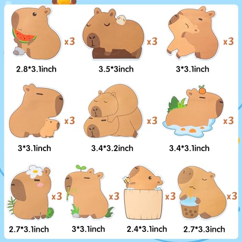 Xqumoi 30 Pack CAPY Sticky Notes - Cute Cartoon CAPY Self Sticky Notepads Writing Memo Pads Animal Page Marker for Office School Student Birthday Party Favors Goodies Bag Fillers 600 Sheets - style: Capy