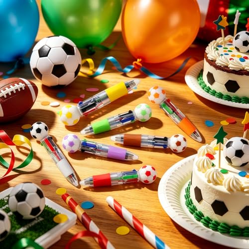 Oneshow Soccer Party Favors Soccer Themed Pens Mini 4-in-1 Multicolor Pen | Fun 4-in-1 Student Reward Bulk Cool Ballpoint Pen for Birthday Soccer Team Gifts Goodie Bag Stuffers Back to School Supplies - style: Soccer-28PCS
