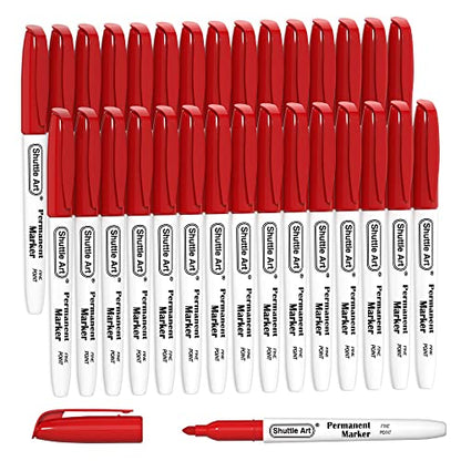 Shuttle Art Permanent Markers, 30 Pack Red Permanent Marker set,Fine Point, Works on Plastic,Wood,Stone,Metal and Glass for Doodling, Marking
