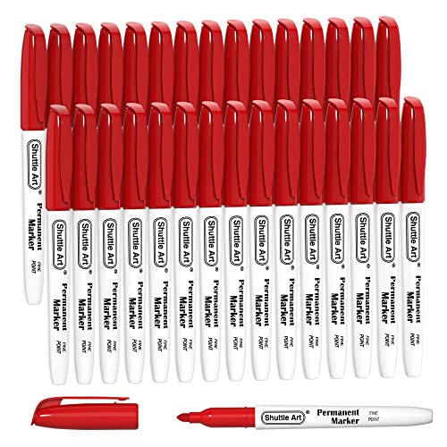Shuttle Art Permanent Markers, 30 Pack Red Permanent Marker set,Fine Point, Works on Plastic,Wood,Stone,Metal and Glass for Doodling, Marking