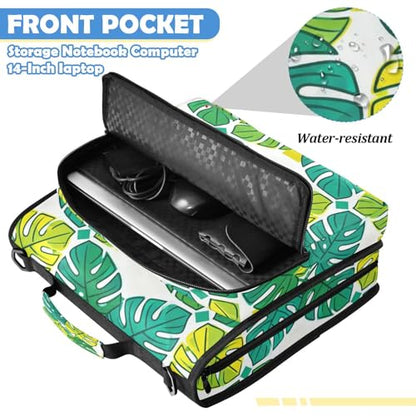 Monstera Leaves Zipper Binder with 2 Inch D-Rings Expandable File Portfolio with Shoulder Strap, Waterproof Nylon Organizer for 14" Laptop for Work College Travel