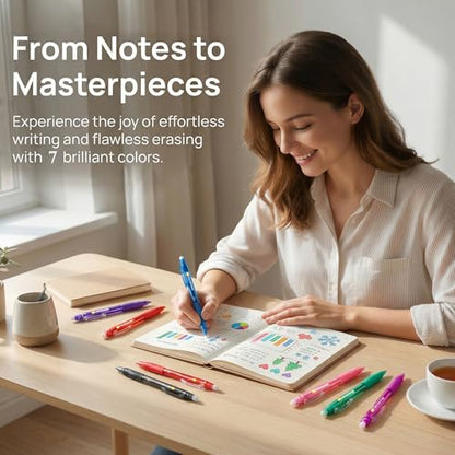 7 Pack Colored Erasable Gel Pens, 0.5mm Fine Point with Eraser, Erasable Pen Set for Note Taking, Planner Writing, Drawing
