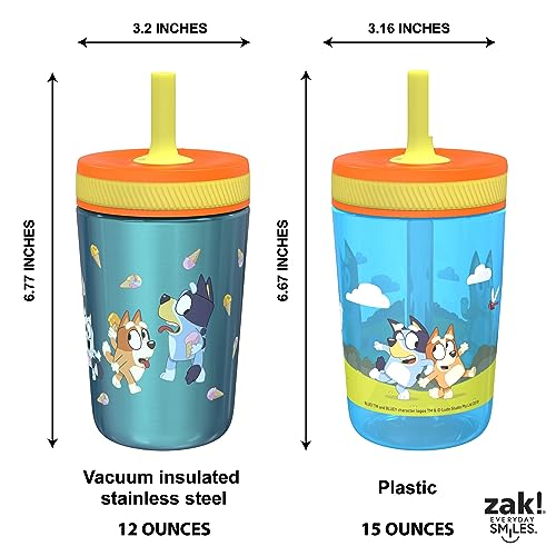 Zak Designs Bluey Kelso Tumbler Set, Leak-Proof Screw-On Lid with Straw, Bundle for Kids Includes Plastic and Stainless Steel Cups with Bonus Sipper, 3pc Set - color: Bluey, size: 3 Piece Set (Pack of 1)
